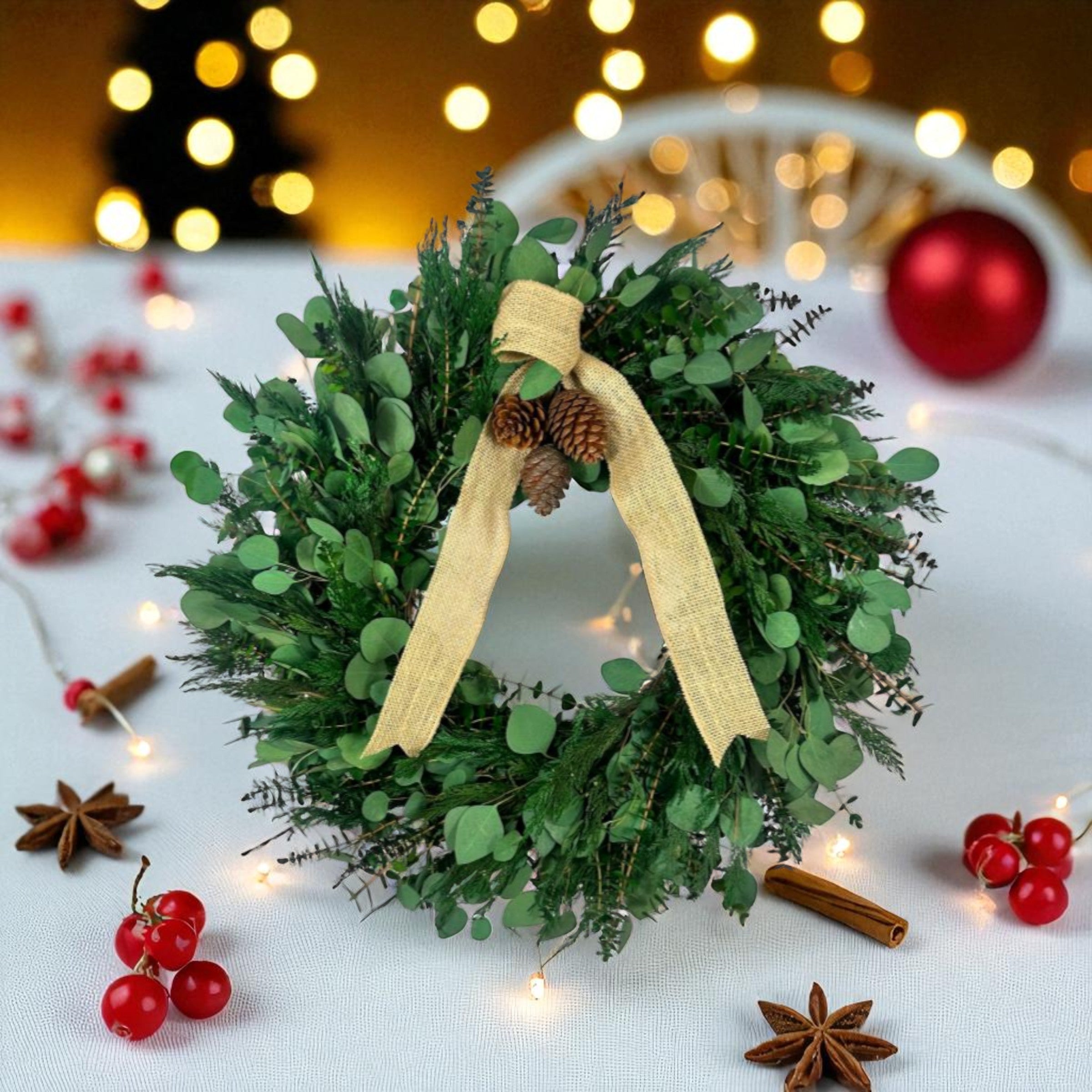 22" Cedar and Silver Dollar Preserved Wreath