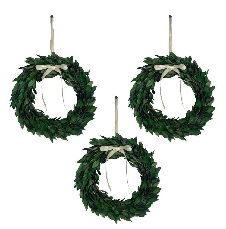 Set of 3 Wreaths with Satin Ivory Ribbon Hanger