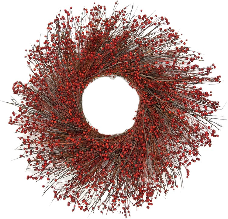 18" Red Holiday Flax Wreath