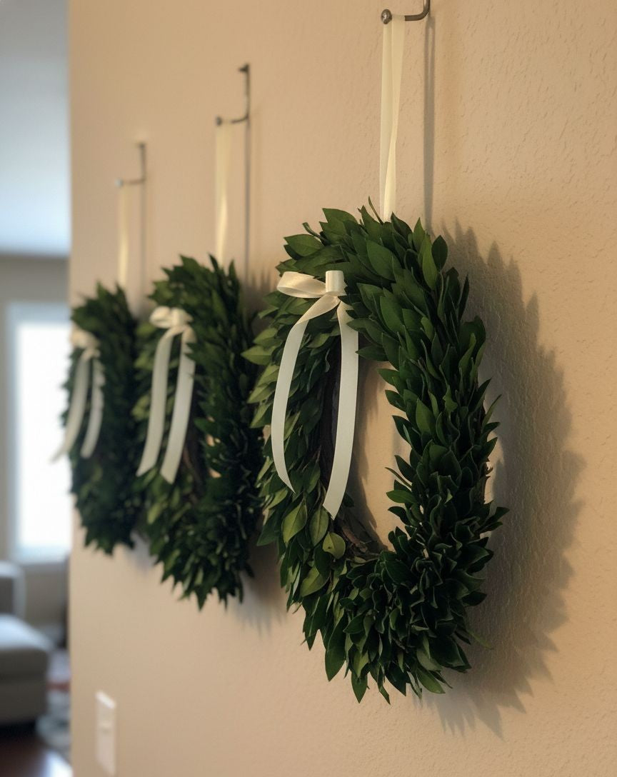 Set of 3 Wreaths with Satin Ivory Ribbon Hanger